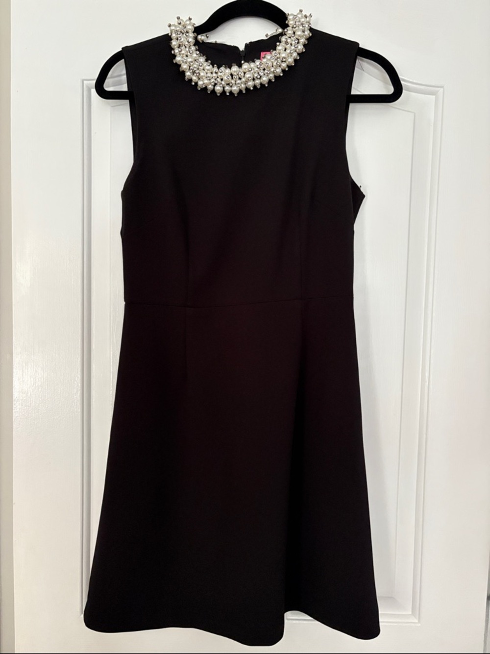 Pearl-Embellished Black Betsy johnson mini Dress. Size 4
